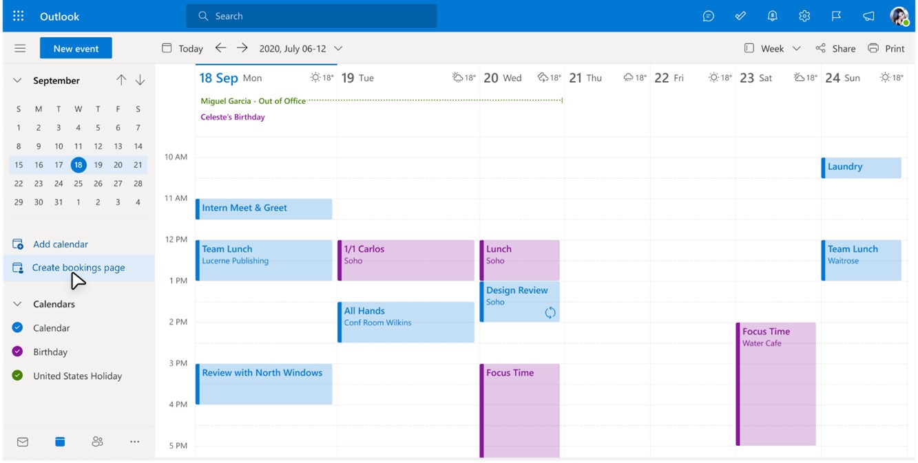 Find Bookings with me from the Outlook on the web calendar.