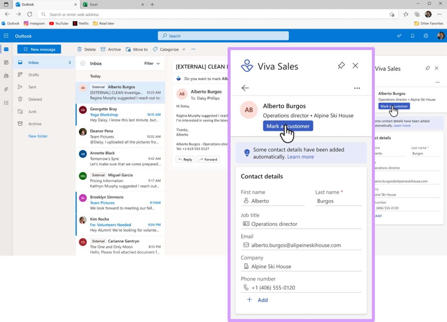 Viva Sales allows you to mark customers directly in Outlook.