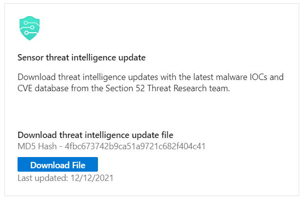 Screenshot of Microsoft Defender for IoT intelligence udpate