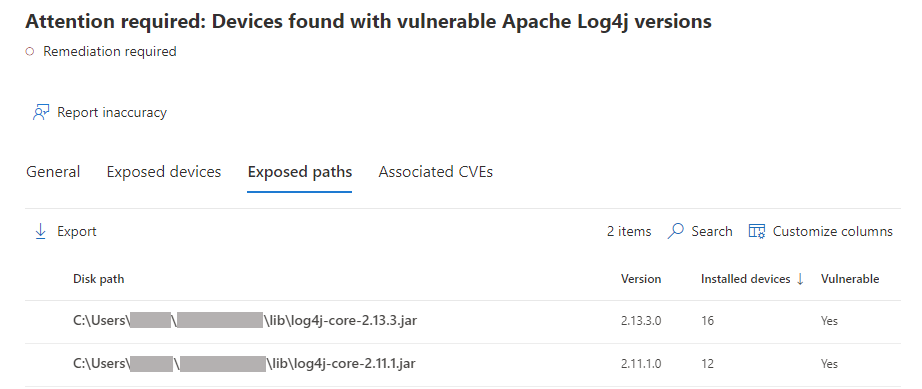 Screenshot of Threat and Vulnerability Management recommendation Exposed path tab
