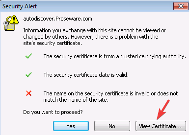 View certificate on Outlook security certificate