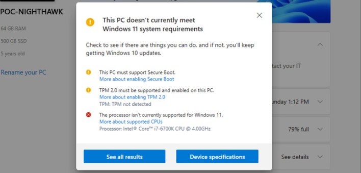 Windows 11 - PC Health Check App -- Not Upgradable