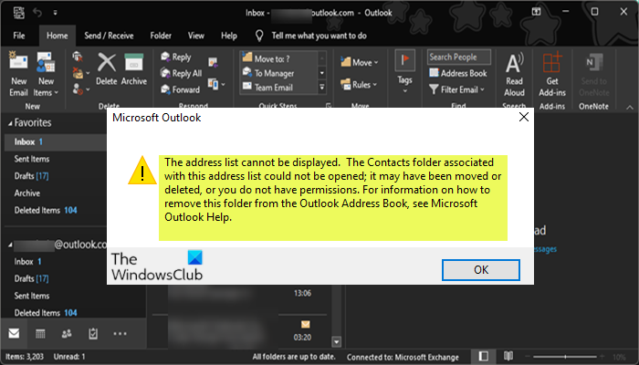 The address list cannot be displayed - Outlook error